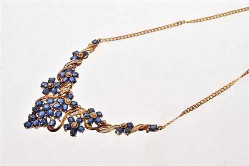 Lot 520 - Sapphire and diamond necklace with 45 oval...