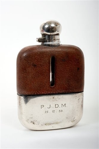 Lot 216 - 1930s glass spirit flask with pigskin leather...