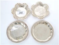 Lot 299 - Pair Chinese white metal dishes of circular...