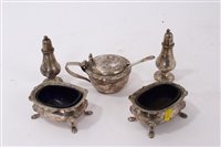 Lot 195 - Pair silver salts with blue glass liners,...