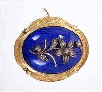 Lot 468 - Victorian diamond and blue enamel brooch, the...