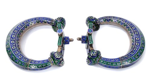 Lot 741 - Pair of 19th century Indian silver and enamel...