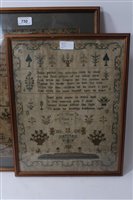 Lot 750 - Early Victorian needlework sampler, by Emily...