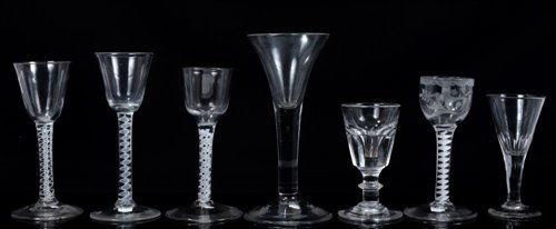 Lot 87 - Four Georgian cordial glasses with double and...
