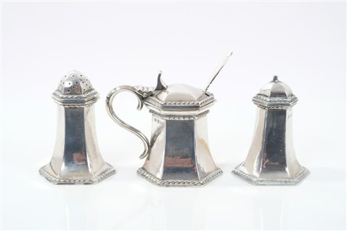 Lot 364 - 1930s Omar Ramsden three piece silver...