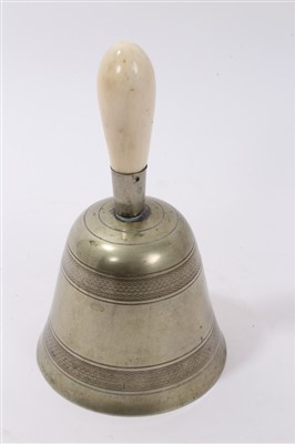 Lot 774 - 19th century white metal table bell with ivory...