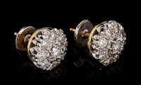 Lot 477 - Pair of diamond cluster earrings, each flower...
