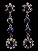 Lot 483 - Pair of sapphire and diamond pendant earrings,...