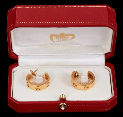 Lot 459 - Pair of Cartier 18ct yellow gold 'Love'...