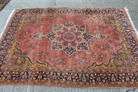 Lot 1400 - Large Indian carpet with central petalled...