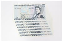 Lot 58 - G.B. banknotes - blue £5 Page. Pictorial issue...