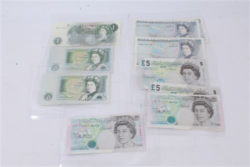 Lot 59 - G.B. banknotes - green £1 notes Page. Portrait...