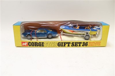 Lot 2702 - Corgi Gift Set 36 Oldsmobile Tornado, Glastron Sportsman, Speedboat and Trailer, in original box