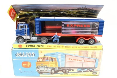 Lot 2704 - Corgi Major Ford Tilt Cab 'H' Series with detachable Trailer no. 1137, Car Transporter with Ford Tilt Cab 'H' Series Tractor - both in original boxes