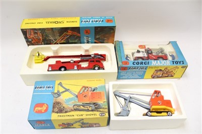 Lot 2705 - Corgi Major 'Holmes Wrecker' Recovery Vehicle no. 1142, Priestman 'Cub' Shovel no. 1128, Simon Snorkel Fire Engine no. 1127 - all boxed (3)