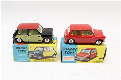 Lot 2714 - Corgi Austin Seven no. 225, Mini-Cooper with De-Luxe Wickerwork no. 249, both boxed (2)