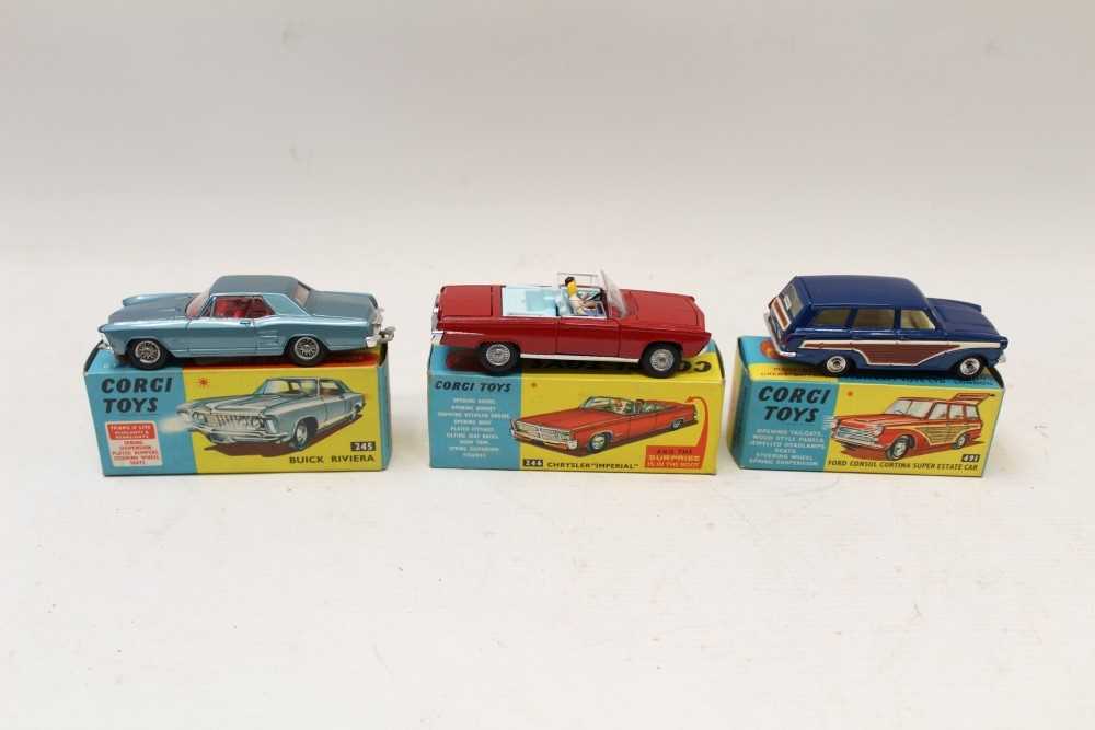 Lot 2715 - Corgi Ford Consul Cortina no. 491, Buick Riviera no. 245, Chrysler Imperial no. 246, all boxed (3)