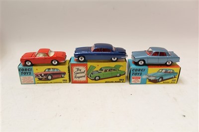 Lot 2721 - Corgi Rover 2000 no. 252, Jaguar Mark X no. 238, Volkswagen 1500 Karmann Ghia no. 239, all boxed (3)