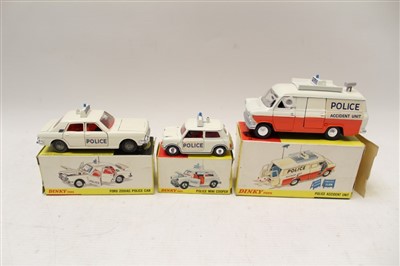 Lot 2737 - Dinky Police Accident Unit no. 287, Police Mini Cooper no. 250, Ford Zodiac no. 255, all boxed (3)