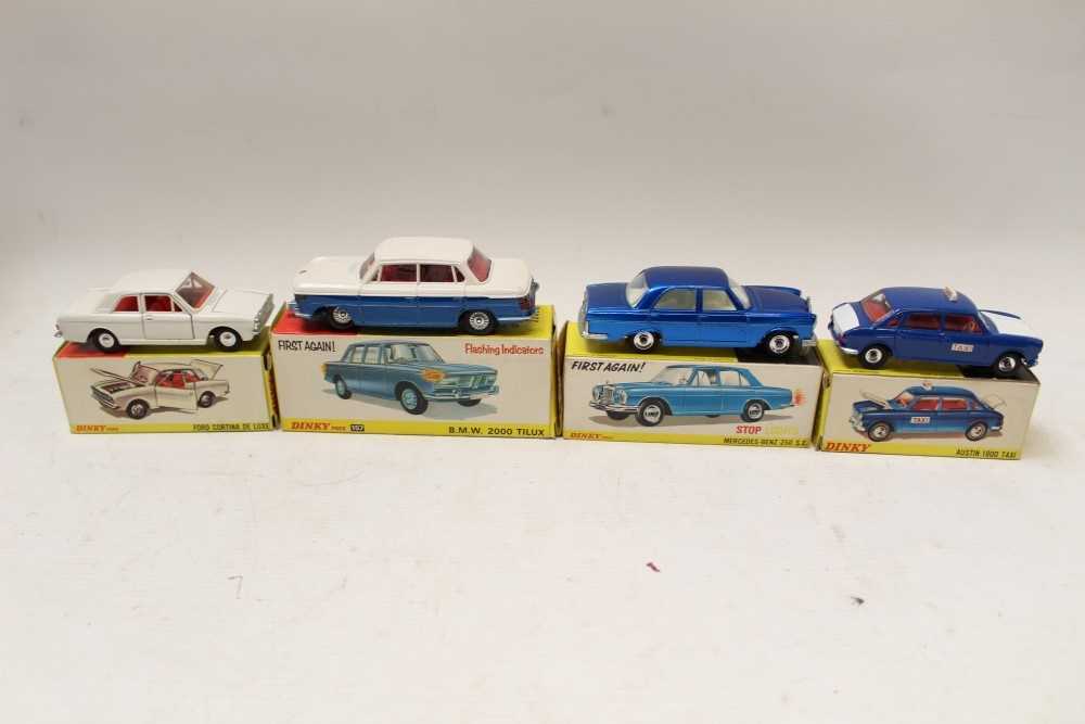 Lot 2738 - Dinky Mercedes-Benz 250 SE no. 160, BMW 2000 Tilux no. 157, Austin 1800 Taxi no. 282, Ford Cortina De Lux no. 159, all boxed (4)