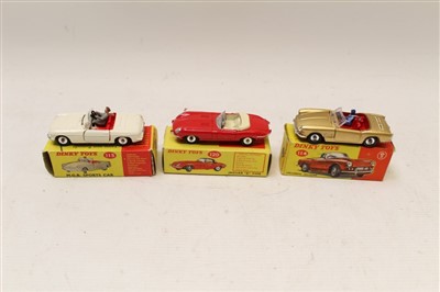 Lot 2741 - Dinky Jaguar E-Type no. 120, Triumph Spitfire no. 114, MGB Sports Car no. 113, all boxed (3)