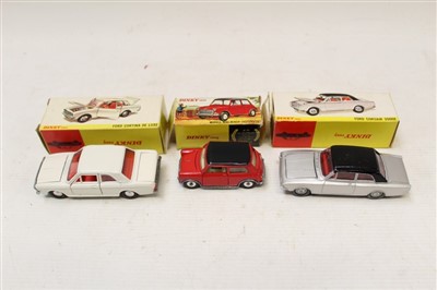 Lot 2743 - Dinky Ford Corsair 2000E no. 169, Ford Cortina De Luxe no. 159, Morris Mini-Minor no. 183, all boxed (3)