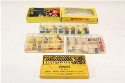 Lot 2745 - Dinky Selection of boxed accessories – including Army Personnel-Private no. 603, Railway Station Passenger & Personnel 052 and 054, Service Station 009 and Road Maintenance 009 (qty)