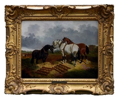 Lot 1312 - John Frederick Herring, Jnr. Oil on canvas - Plough Horses