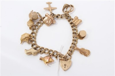 Lot 3241 - Gold (9ct) charm bracelet with various gold novelty charms