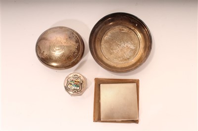 Lot 446 - Selection of miscellaneous silver - including a Victorian silver dish, Edwardian oval tobacco box, a small glass pot with silver and enamelled