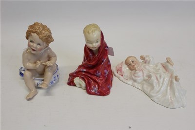 Lot 2107 - Three Royal Doulton figures - This Little Pig HN1793, Well Done HN3362 and New Baby HN3712