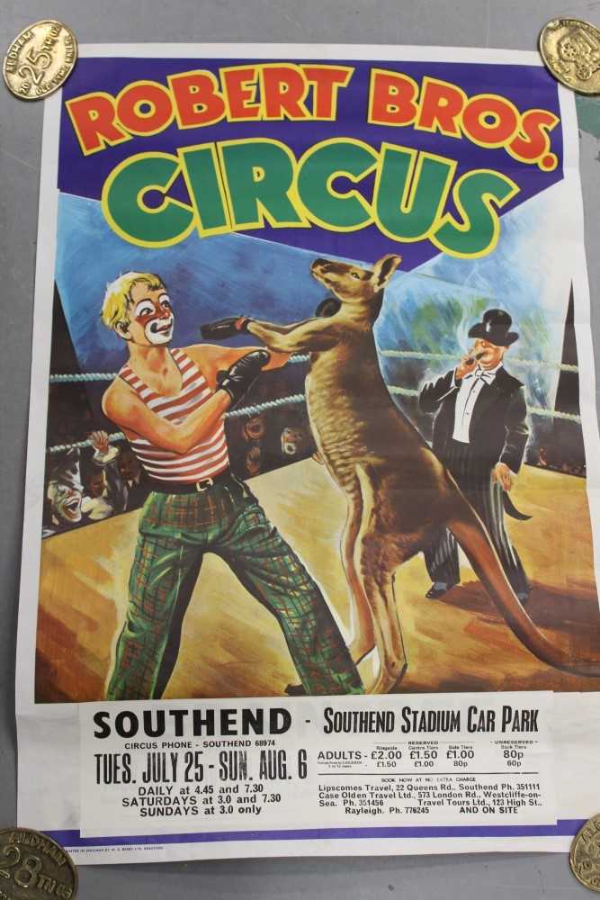 Lot 2400 - Circus Poster:  Robert Bros. Circus ‘Boxing Kangaroo’ 1970s Southend Stadium Car Park.  Printed W. E. Berry Ltd. Bradford, 76cm x 50cm approximately