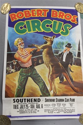 Lot 2400 - Circus Poster:  Robert Bros. Circus ‘Boxing Kangaroo’ 1970s Southend Stadium Car Park.  Printed W. E. Berry Ltd. Bradford, 76cm x 50cm approximately