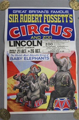 Lot 2402 - Circus Poster:  Sir Robert Fossett’s Circus & Zoo ‘The World’s Most Adorable Group of Baby Elephants’, printed by W. E. Berry Ltd. Bradford, 76cm x 50cm approximately