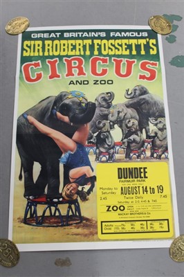 Lot 2404 - Circus Poster:  Sir Robert Fossett’s Circus & Zoo featuring Elephants and Female Circus Performer, designed and printed by Clarke & Sherwell Ltd. Northampton, 76cm x 50cm approximately