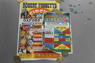 Lot 2411 - Circus Posters:  Sir Robert Fossett’s Circus & Zoo, 1960s multiview and line-up Top of the Bill Baby Elephants / Jules Hani, 76cm x 50cm and similar, 50cm x 32cm approximately, Bailey Fossett’s Afr...