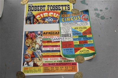 Lot 2412 - Circus Posters:  Sir Robert Fossett’s Circus & Zoo, 1960s, multiview with Bailey Fossett’s African Lions as Top of the Bill, 76cm x 50cm approximately, plus similar, 50cm x 32cm approximately, also...