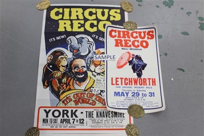 Lot 2416 - Circus Posters:  1960s Circus Reco ‘It’s Out of This World’, ‘The Schickler Sisters’ and ‘The Martimy’s International Musical Clowns’ (x 2), all 76cm x 51cm approximately, all printed by W. E. Berr...