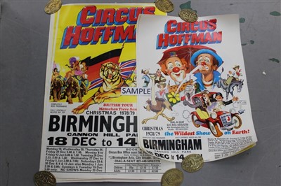 Lot 2417 - Circus Posters:  Seven Circus Hoffman, circa 1970s – including 1975 British Tour, Christmas 1978 / 1979 (x 2 different posters), Wildest Show on Earth, etc, all printed by W. E. Berry Ltd., four ar...