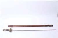 Lot 836 - Late 18th century French officers’ sword with gilt brass shell guard and engraved double-edged straight blade