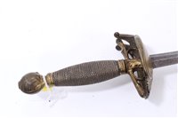 Lot 836 - Late 18th century French officers’ sword with gilt brass shell guard and engraved double-edged straight blade