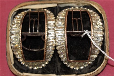 Lot 3094 - Pair Georgian paste shoe buckles in original case