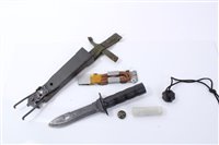 Lot 810 - 1960's Parachute Regiment survival knife with black plastic grip and steel blade marked Taiwan, in plastic scabbard with webbing mounts