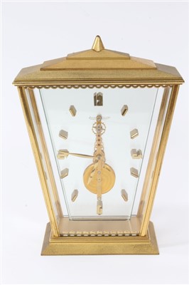 Lot 1252 - 1950s / 1960s Jaeger-LeCoultre skeleton desk clock with visible movement and 'suspended' numerals