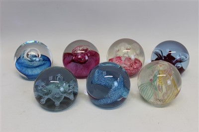 Lot 2100 - Seven Caithness glass paperweights - including Maydance, Quicksilver and Moonflower