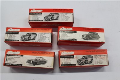 Lot 2752 - Somerville 1:43 scale metal kit Ford E494C 5cwt van (x 3), plus Mercedes-Benz 260D and Mercedes-Benz 300SL – all boxed and unconstructed (5)