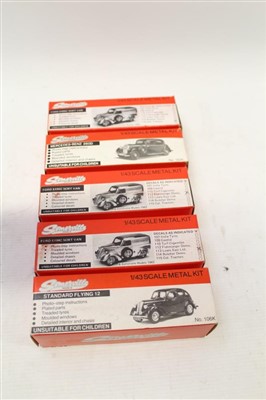 Lot 2754 - Somerville 1:43 scale metal kit Ford E494C 5cwt van (x 3), plus standard Flying 12 and Mercedes-Benz 260D – all boxed and unconstructed (5)