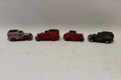 Lot 2848 - Diecast Brooklin Models Ford Model A Battalion Chief, 1936 Dodge Van Burma Shave, 1936 Dodge Van Bimbo, 1936 Dodge Van Litchfield Fire Dept. – all boxed (4)