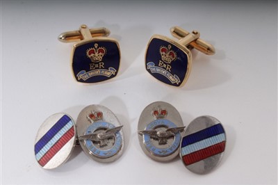 Lot 9 - Queen Elizabeth II Queens Flight pair gilt metal, enamel cufflinks; pair 1950s RAF Offr's cufflinks