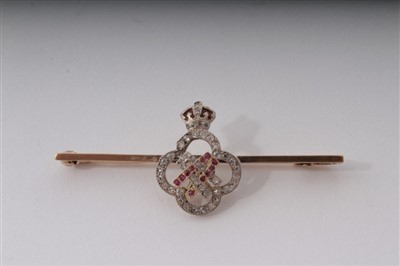 Lot 8 - HM Queen Alexandra – fine gold, diamond, ruby and enamel presentation bar brooch, 4.5cm long